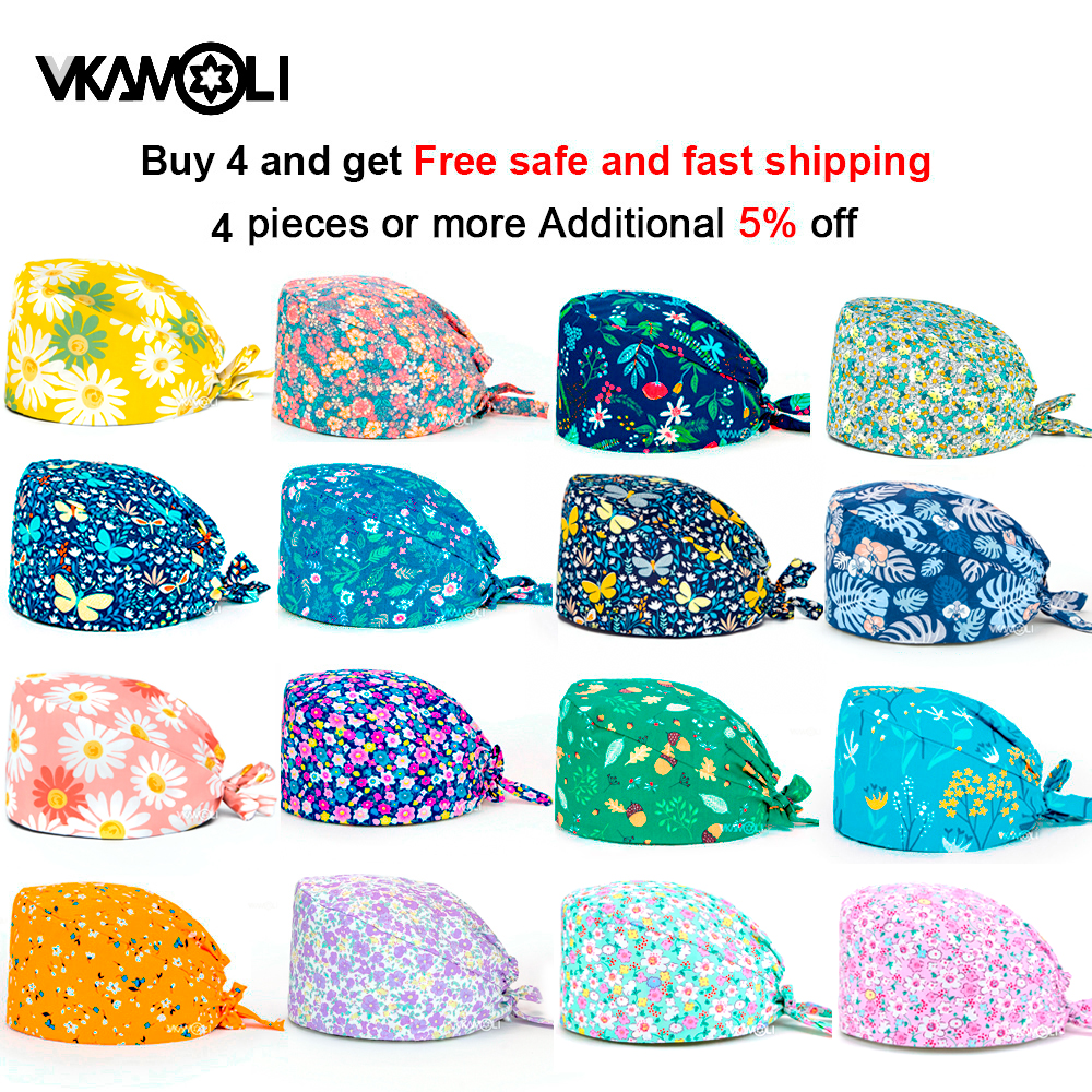 Medical Lab Work - women's Cotton scrubs caps weat-absorbent Elastic